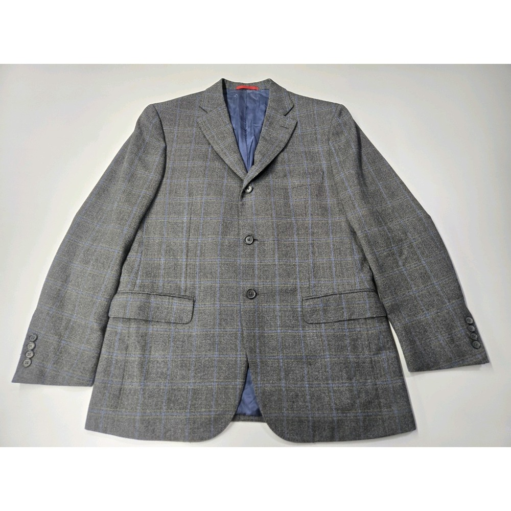 Isaia Napoli Men's 140s Wool 3 Button Blazer Grey/Blue Window Pane Size 52